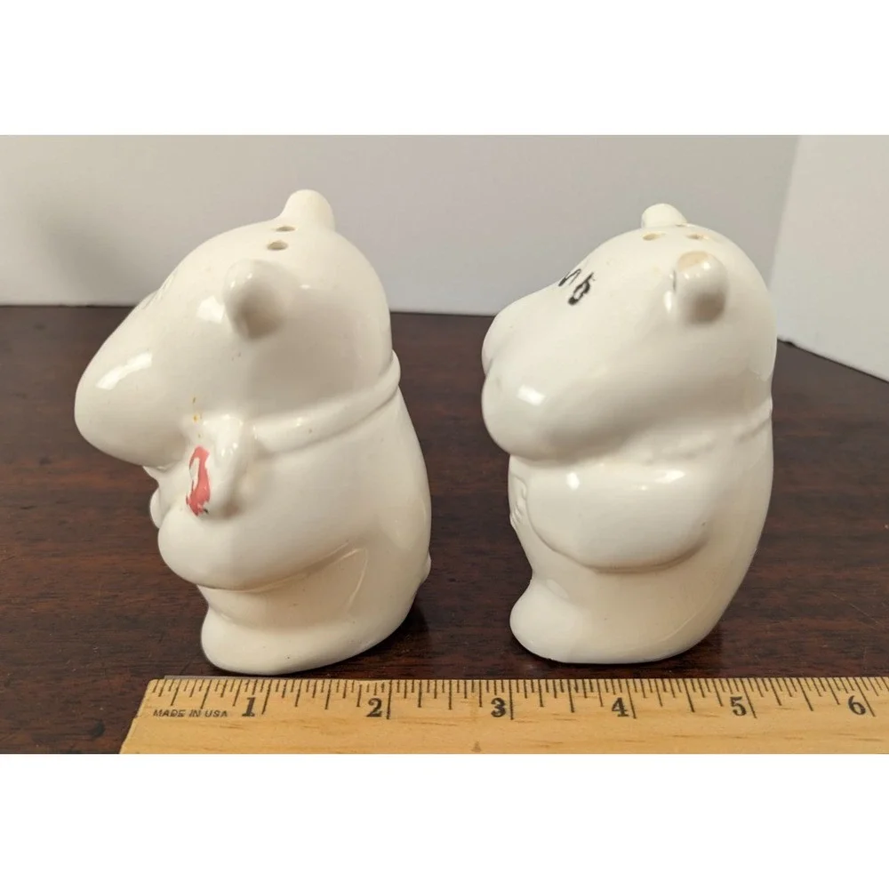 Vintage Hippo Salt & Pepper Shakers Ceramic Hippopotamus Couple Japan White